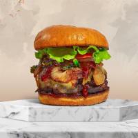 Bbq Boom Burger (Vegan) · Plant-based patty grilled and topped with melted vegan cheese, barbecue sauce, caramelized o...