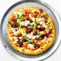 Impossible And Beyond · Vegetarian ?meat?, sun-dried tomatoes, artichoke hearts, vegan cheese blend, tomato sauce
