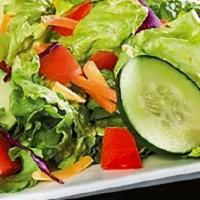 House Salad · Fresh crisp romaine lettuce, kalamata olives, tomato, red onion and cucumber choice of dress...