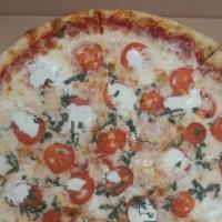 Margherita Pizza · House Tomato Pizza sauce, Shredded Mozzarella cheese, Fresh Mozzarella cheese, fresh tomato ...