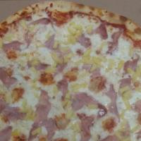 Hawaiian Pizza · House Tomato Pizza sauce, ham, pineapple chunks and mozzarella cheese.