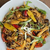 Ginger Chicken Noodle · 老姜炒鸡盖码面 - All natural no-antibiotic-ever chicken stir-fried with ginger and assorted mushroo...