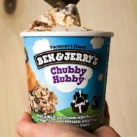 Chubby Hubby · Vanilla Malt Ice Cream with Peanutty Fudge-Covered Pretzels with Fudge & Peanut Butter Swirls.