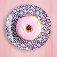 Berry Frosty Yeast-Y Rainbow Donut · Strawberry frosted yeast ring donuts!