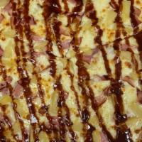 #10 Hawaiian Bbq Thin Crust Circle Pizza · premium Canadian ham, pineapples, twisted BBQ sauce