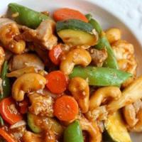 Cashew Nuts · Protein choice with roasted cashew nuts, bell pepper, onion, carrot, mushrooms, cabbage, sti...