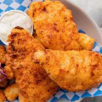 Fish & Chips · true north sustainable cod, tots, slaw, tartar