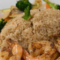 Shrimp · grilled jumbo shrimp 16/20 with perfect seasoning
served with jasmine fried rice and mix veg...