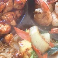 Chicken & Shrimp · Combination chicken (8oz) and jumbo shrimp 
Served with jasmine fried rice and vegetables
