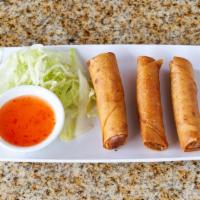 Chả Giò Chay - Vegetarian Crispy Rolls · Crispy rolls filled with tofu, glass noodles, finely chopped taro, carrots, and a side of sw...