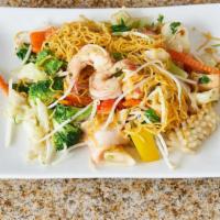 Mì Xào Thập Cẩm - Stir Fried Combination Seafood · With egg noodles combination of shrimps, squid, imitation crab, lobster balls, fish balls wi...