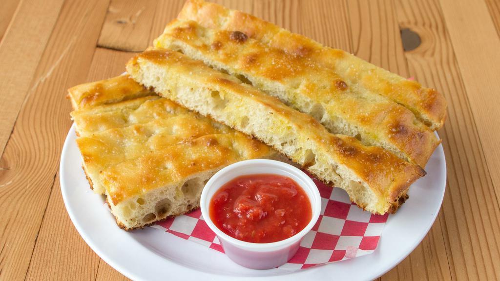 Breadsticks · Focaccia style with EVOO and pecorino romano. Served with red sauce.