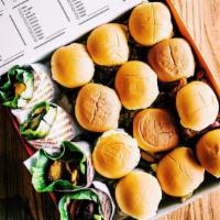 Party Box · 16 (3 oz) burgers. Choose up to four types of  the gourmet styles of our mini burgers.