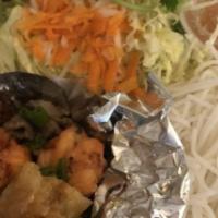 Bun Dac Biet · Special noodle bowl. Combination (grilled pork, shrimp and Vietnamese egg roll).