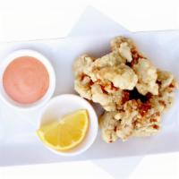 Chicken Karaage · Lightly seasoned and battered chicken bites served with a spicy mayo.