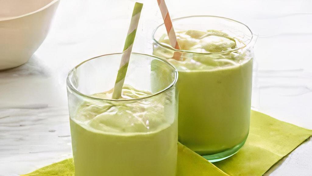 Avocado Smoothie · A blended smoothie with avocado, banana, spinach and sweetened with almond milk.