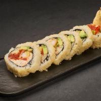 Chasing The Dragon · Shrimp tempura, spicy tuna, seasoned crab, cucumber and avocado, rolled in tempura crunchies