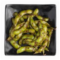 Garlic Edamame · Steamed soybeans tossed in garlic, butter & soy sauce
