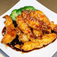 Shrimp With Sesame Sauce · Delicately seasoned jumbo shrimp and lightly fried to golden brown in the chef’s choice spec...