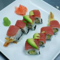 Playboy Sushi Roll · Water Moon favorite: Tempura shrimps topped with fresh tuna and avocado.