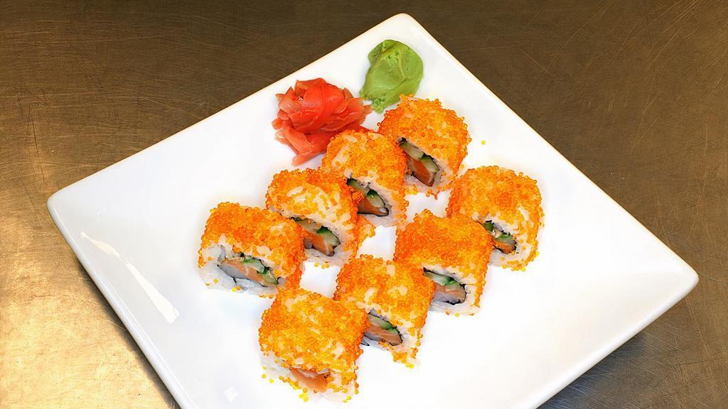 Mountain Stream Sushi · Spicy yellowtail, salmon, cucumber, and flying fish eggs.
