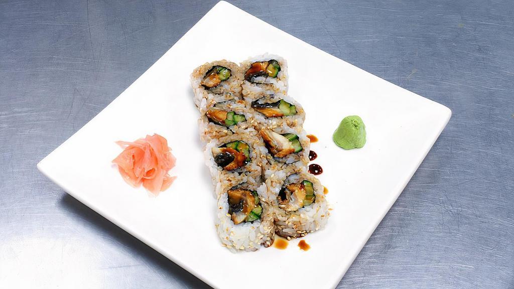 Unagi Maki Sushi · Baked freshwater eel, cucumber, and sesame seed.