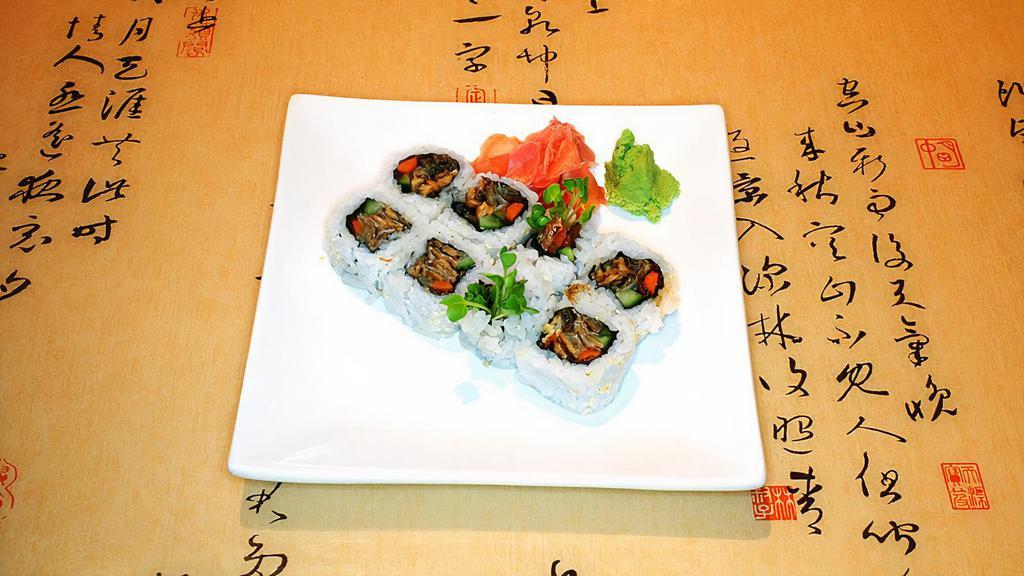 Sake Kawa Sushi Roll · Broiled salmon, skin, yamagobo, burdock, cucumber, radish, sprouts, and sesame seeds.