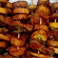 Peppered Gizzard And Plantains On A  Stick · dozen of 6 is $11.99, dozen of 12 is $23.99, 2 dozen is $47.98