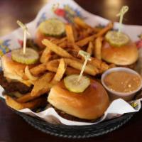 Cheeseburger Sliders · Tender ground chuck grilled with onion and topped with american cheese on soft steamed buns ...