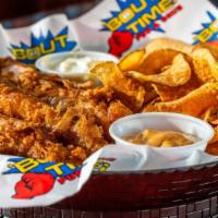 Fish & Chips Basket · A generous portion of beer battered cod fillets, deep fried to a golden brown. Served with t...