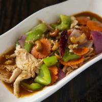 Cashew Nut · Stir-fried with chili paste and sugar, this dish of chicken and cashew nuts includes red and...