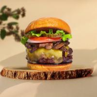Must Be Shroom Cheese Vegan Burger · Seasoned plant-based patty topped with mushrooms, melted vegan cheese, lettuce, tomato, onio...