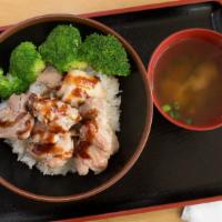 Chickenteriyaki Don  · Japanese homestyle teriyaki rice bowl, comes with miso soup.