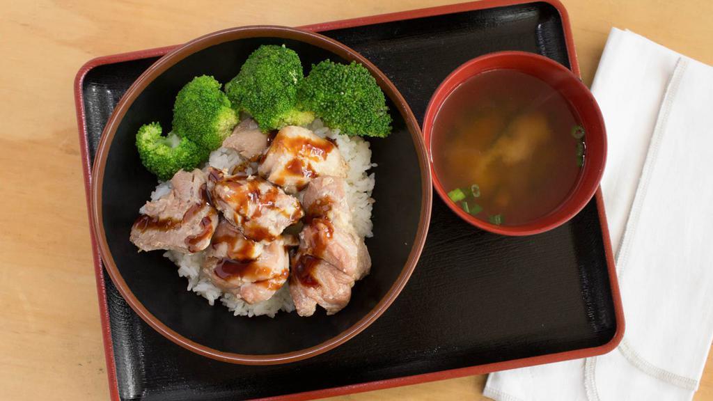 Chickenteriyaki Don  · Japanese homestyle teriyaki rice bowl, comes with miso soup.