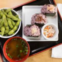 Onigiri Special Set · Pick three onigiri of any kind, and pick one side from edamame, tofu or broccoli comes with ...