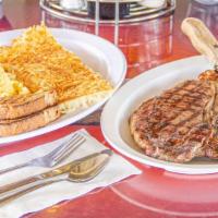 Rustler Cut Steak & Eggs (8Oz) · A generous cut of Certified Angus Beef 28 day aged top sirloin with eggs any style and toast.