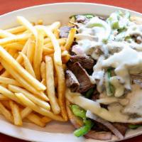 Philly · Thinly sliced Certified Angus Beef top sirloin, with green bell peppers, mushrooms, onions, ...