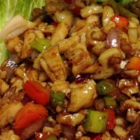 Jaya Lettuce Wraps · Stir-fry minced chicken or tofu tossed with basil, bell pepper, onions with brown sauce.
