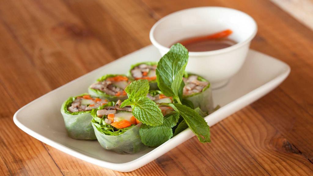 Heo Cuốn- Grilled Pork Rolls · Wrapped in rice paper with grilled pork, lettuce, cucumbers, mint, and pickled carrots