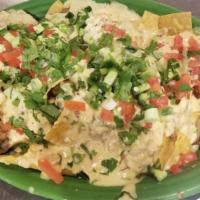 Street Nachos · Hot. Our take on street vendor nachos. Homemade tortilla chips, covered in rich queso sauce,...