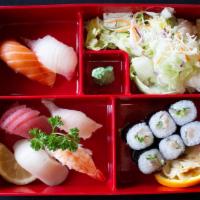 Sushi · 6 piece assortment nigiri, 1 yellow tail maki. Consuming raw or undercooked meats, poultry, ...