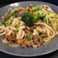 Yaki-Udon · Stir-fried udon noodles and veggies with your choice of meat.