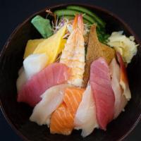 Chirashi · Assorted fish served over seasoned sushi rice.