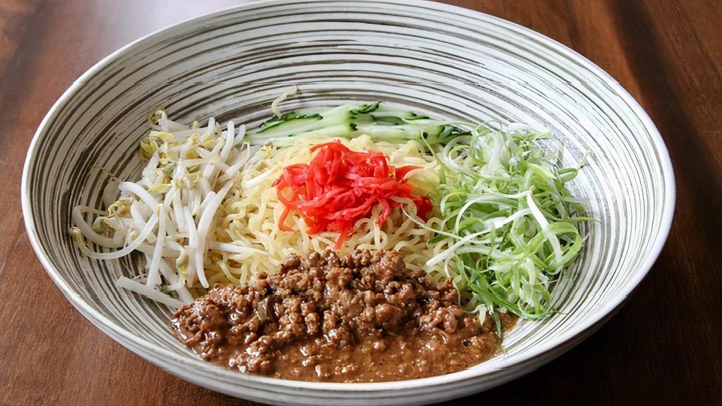 Tantan Noodle · No broth, pork soboro, cucumber, bean sprout, ginger, wavy noodles.