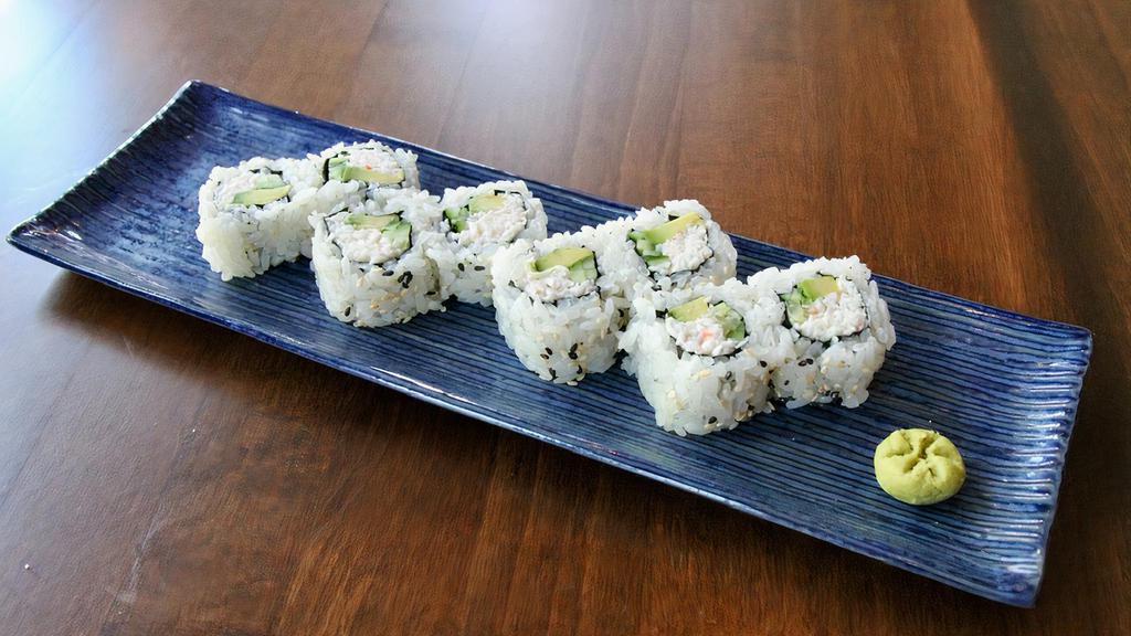 California Roll · Imitation crab, cucumber, avocado, sushi rice, nori, sesame seed