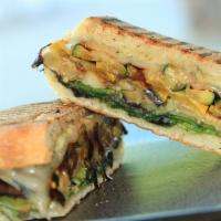 Roasted Vegetable Panini · Roasted Eggplant, Zucchini, and caramelized onions with a balsamic drizzle on ciabatta.