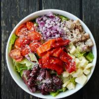 Chop Salad · romaine, chicken, provolone, mama lil’s pepper, kalamata olives, grape tomato, red onion, an...