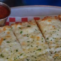 Garlic Cheese Bread · with red sauce.
