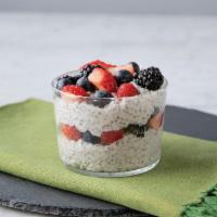 Chia Pudding And Berry Parfait · A heavenly treat made with coconut milk, chia seeds, agave, and a hint of vanilla. Topped wi...