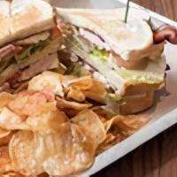 Mountain High Scenic Club · Roasted thickly-sliced turkey breast, lettuce, tomato, bacon, mayonnaise, choice of lightly ...
